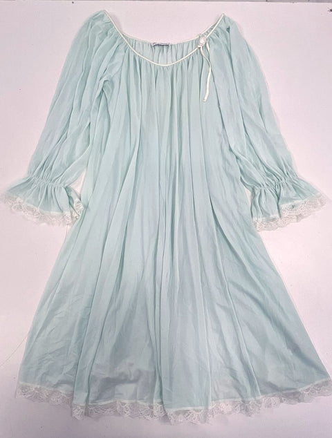 Vintage 70s Miss Elaine Lot 2 Pink Blue Antron Nylon Lace Nightgown Women's S
