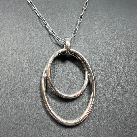 Vince Camuto Silver Tone Oval Pendant Chain Necklace
