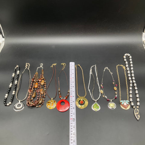 Vintage & Modern Statement Necklace Lot of 10 Beaded Pendant Multi-strand Boho