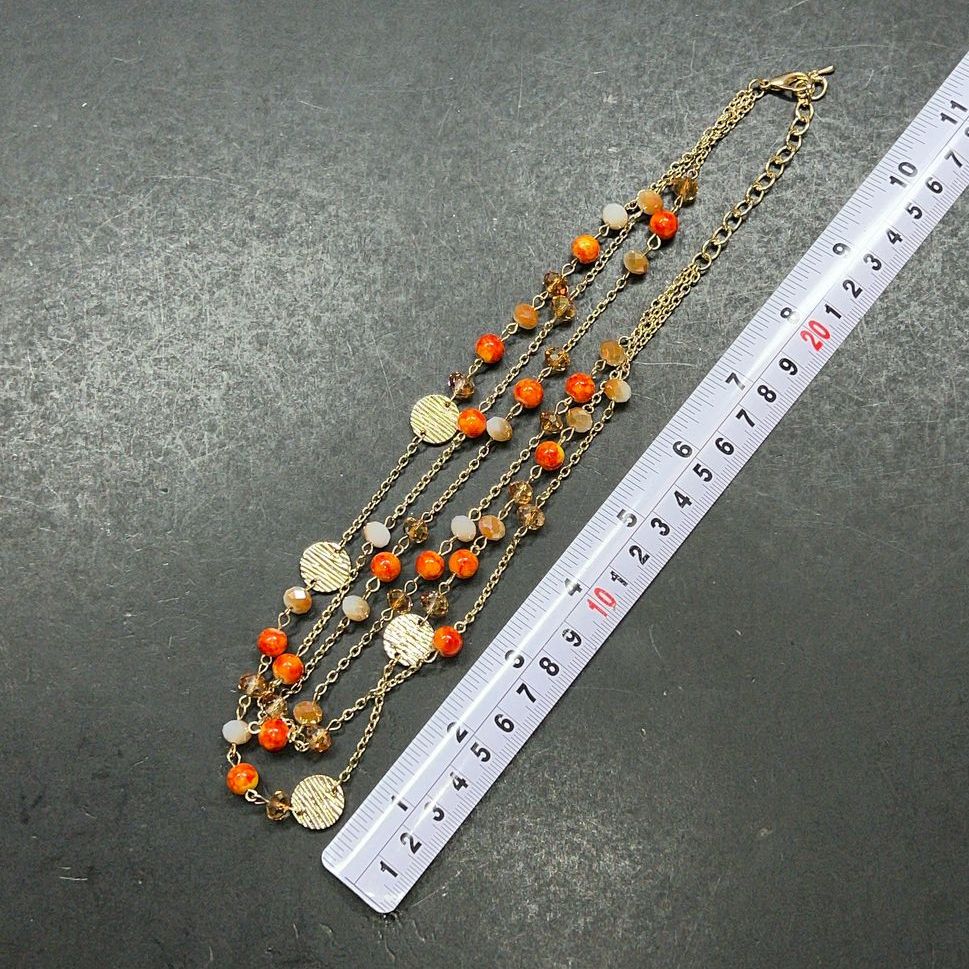 Orange Multifaceted Beaded Gold Tone Necklace