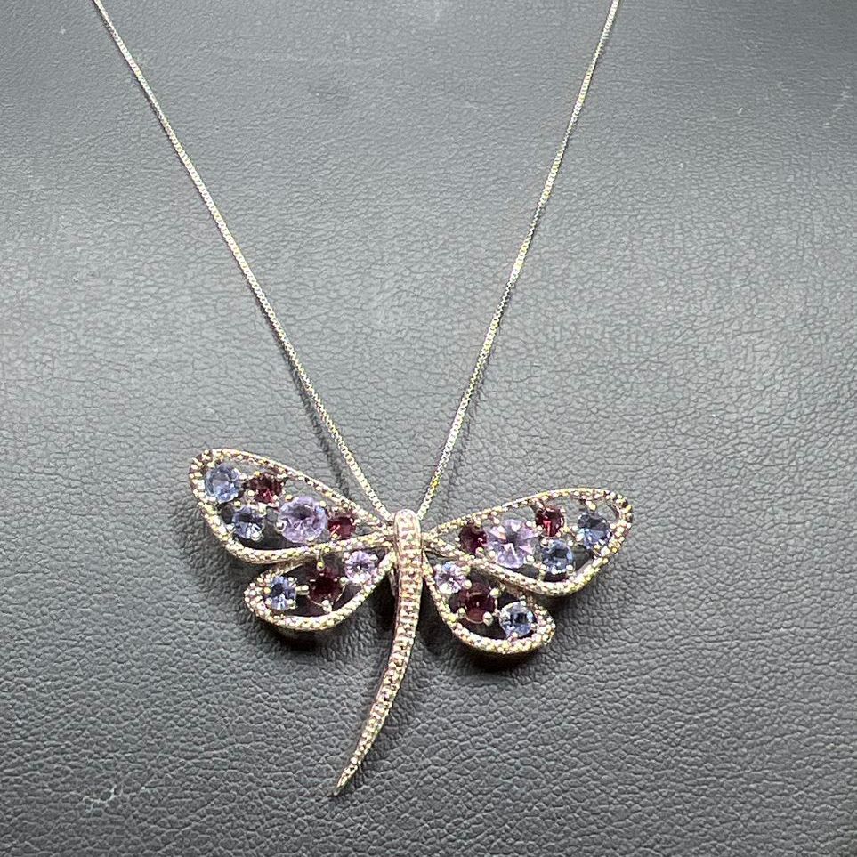 Simply Vera 925 Sterling Silver Purple Rhinestone Dragonfly Necklace 5g