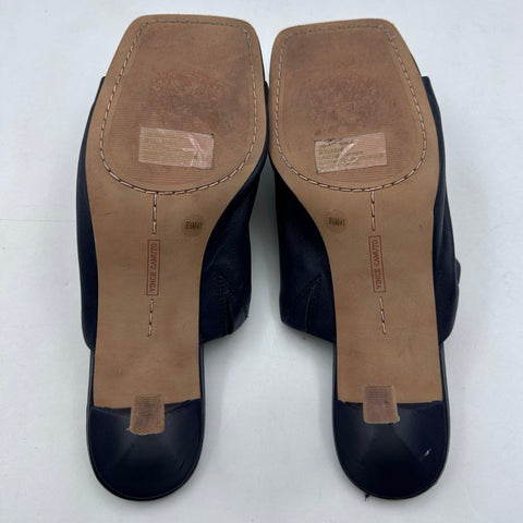 Vince Camuto Amikala Navy Leather Square Toe Kitten Heel Mules Size 9.5