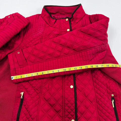 Avenue Women's Red Diamond Quilted Full Zip Mock Neck Jacket Sz 26/28 NWT