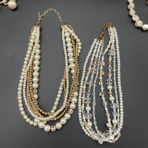 Faux Pearl Statement Costume Jewelry Lot of 6 Necklaces Bib Multi-Strand Choker