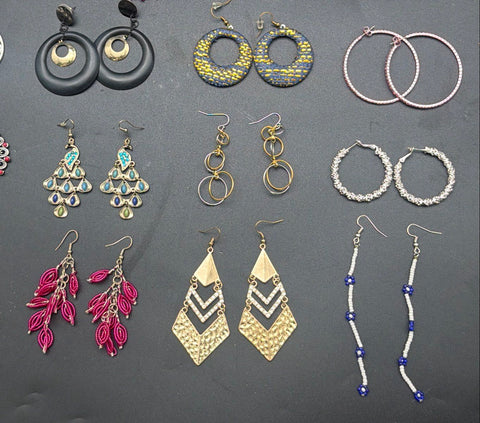 Fashion Statement Earrings Lot of 35 Pairs Big Hoops Tassels Geometric 1 lb