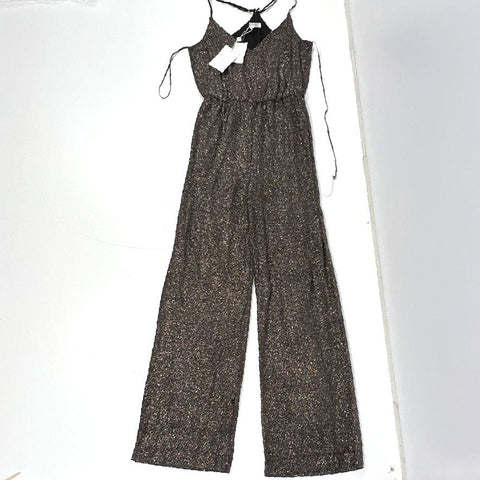 WAYF Vendome Black Glitter Sparkle Wide Leg Cami Jumpsuit Sz Small