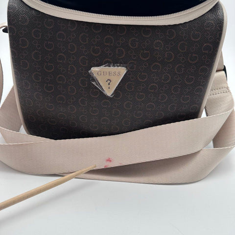 Guess Brown Monogram Logo Insulated Lunchbox Cooler Bag Silver Hardware