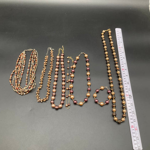J. Jill RMN Faux & Cultured Pearl Jewelry Lot 7 Champagne Brown Tone Necklaces