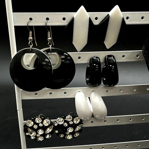 Black and White Jewelry Lot 8 Items Necklace Bracelet Earrings Polka Dot Retro