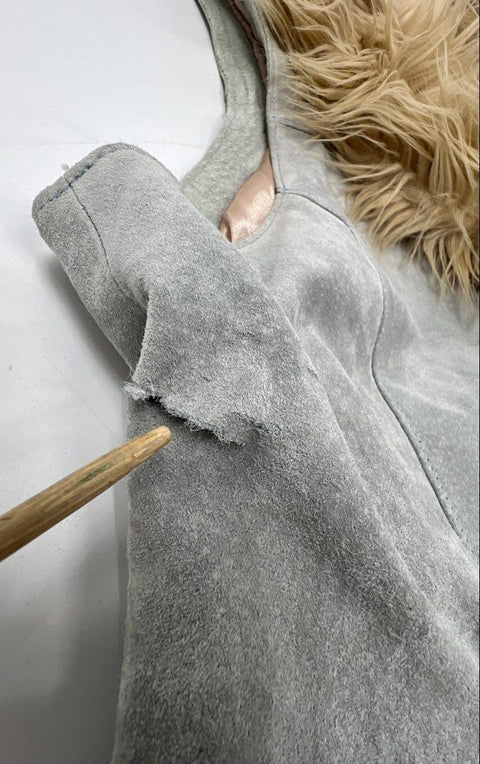 Wilson's Leather Maxima Women's Gray Suede Long Vest Faux Fur Trim Boho Sz XL