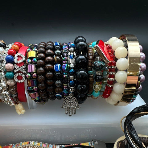 Vintage to Modern Costume Jewelry Lot 40+ Bracelets Bangles Cuffs Beaded Boho