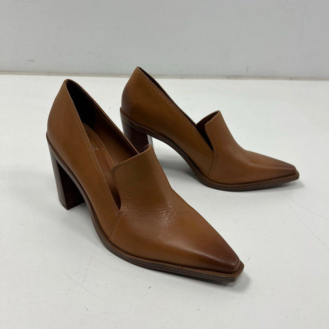 Vince Camuto Wevenly Brown Leather Stacked Heel Loafer Pump Size 10M