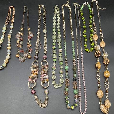 8 Beaded Fashion Necklaces Lot Faceted Glass Faux Pearl MultiStrand Mixed Style