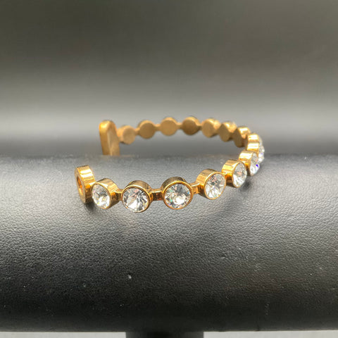 Rebecca Made in Italy Gold Tone Crystal Bezel Set Cuff Bracelet 6.25-6.5"