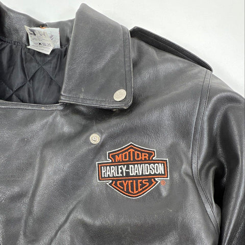 Vintage 90s Harley-Davidson Kids Faux Leather Motorcycle Jacket Embroidered Sz S