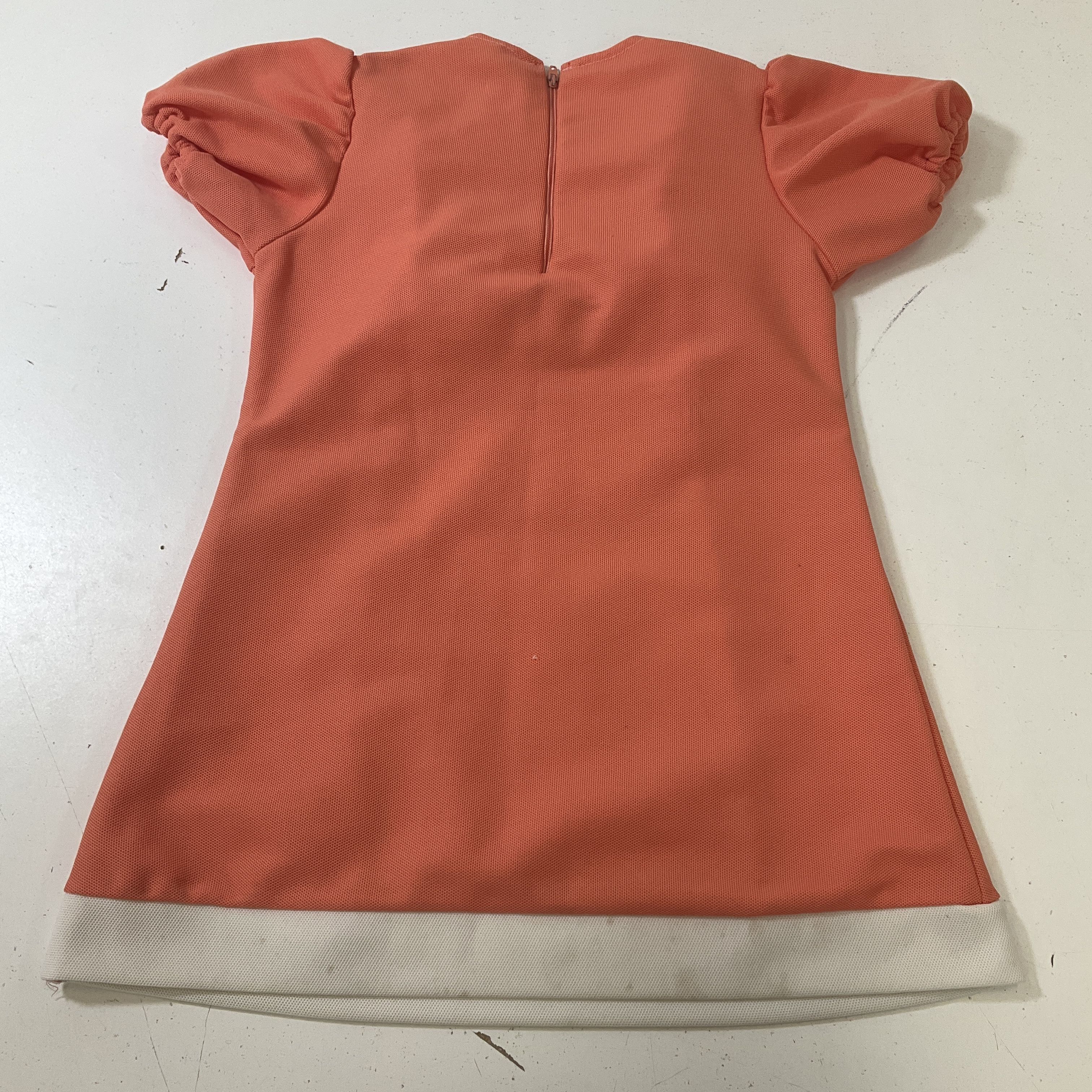 Vintage Girl's Orange Puff Sleeve Polyester Dress White Ruffle Trim Sz 28 Chest