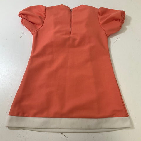 Vintage Girl's Orange Puff Sleeve Polyester Dress White Ruffle Trim Sz 28 Chest