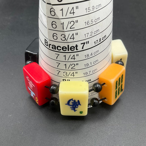 Vintage Retro Chunky Multicolored Plastic Lucite Mahjong Tile Beaded Bracelet 7"