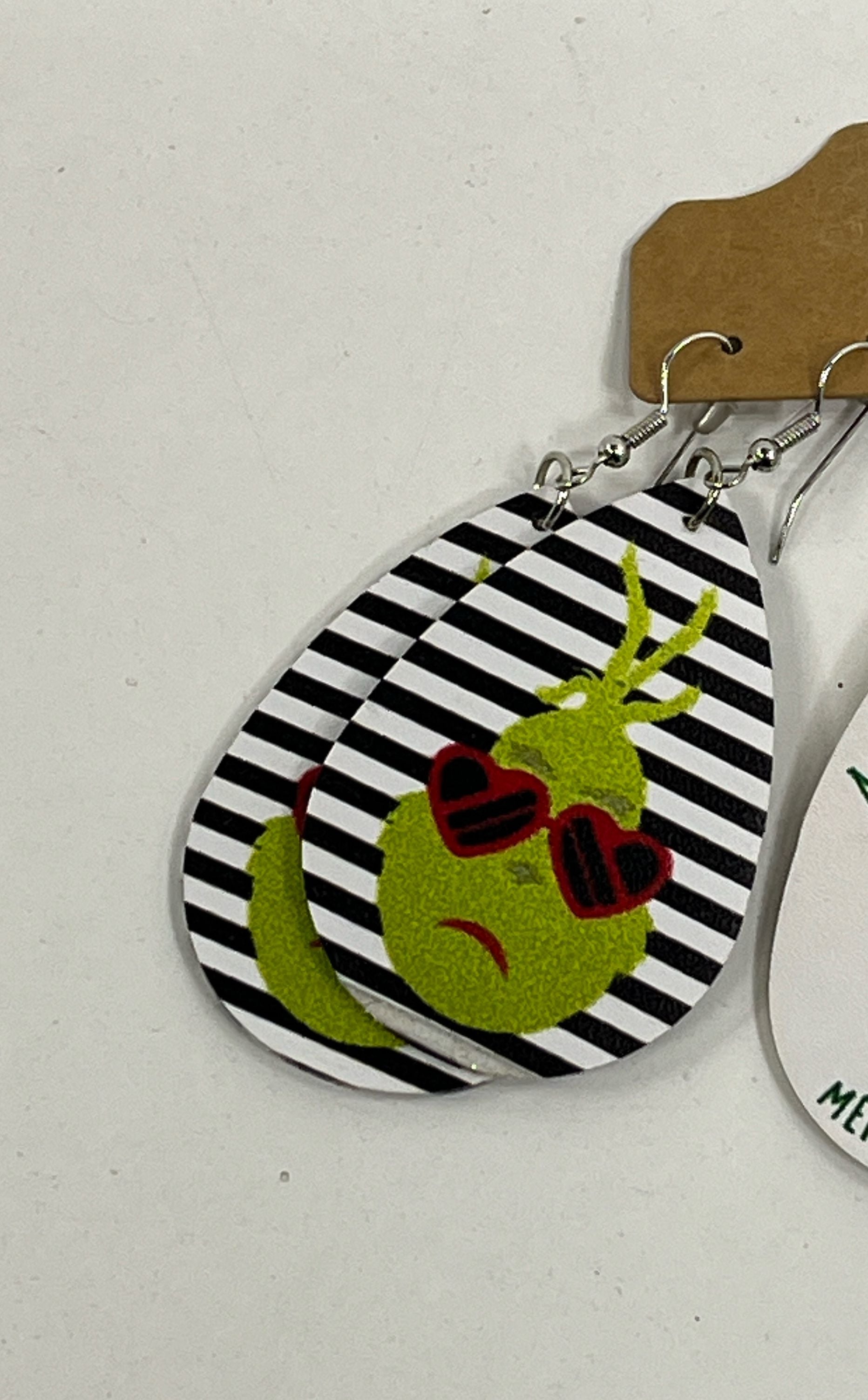 3 Pairs The Grinch Christmas Earrings Teardrop Shape Faux Leather Soft Xmas