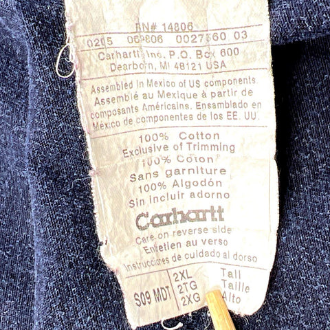 Carhartt Men's S09 MDT Navy Blue Faded Button Down Work Shirt Sz 2XL Tall