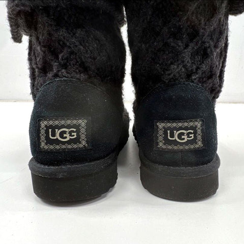 UGG Isla Black Cable Knit Button Tall Boots Women's Size 8