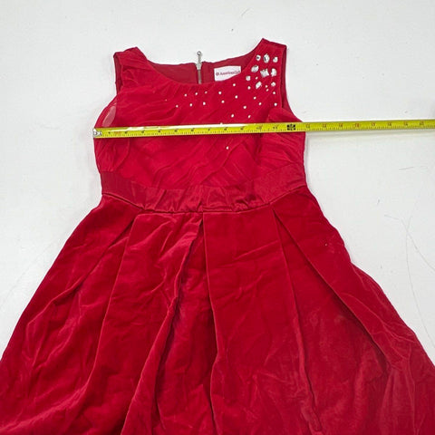 American Girl Girl's Red Velvet Rhinestone Pleated Holiday Dress Sz 10