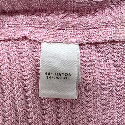 St. John Women's Cardigan Sweater Pink Rayon Wool Knit Ribbed Collar Size S