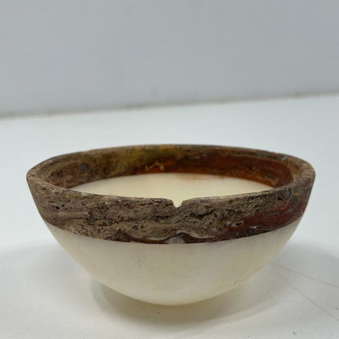 Stone Bowl Candle Rustic Decorative Alabaster Onyx Style Brown Cream 3.5 Inch