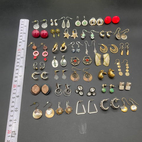 Vintage to Modern Costume Jewelry Lot of 32 Pairs Earrings Hoops Studs Dangle