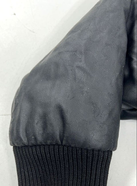 Pelle Pelle Black Quilted Faux Leather Full Zip Bomber Jacket Kids Size 4