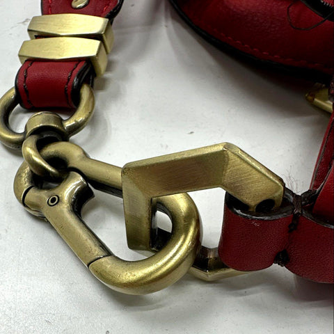 ARYANY Red Pebbled Leather Paneled Shoulder Bag Brass Hardware NWT