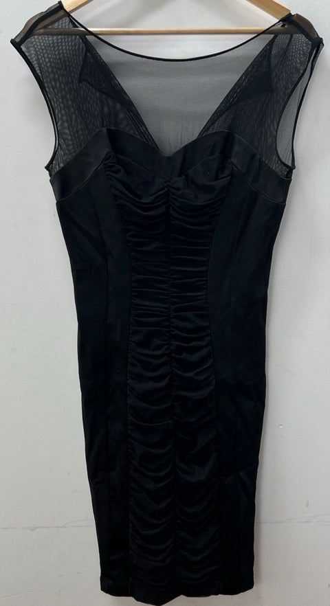 Cache Women's Black Ruched Mesh Yoke Sleeveless Dress Sz 8 NWT
