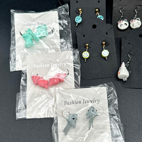 Novelty Costume Jewelry Lot 33 Pairs Animals Food Sports Dangle Stud Earrings