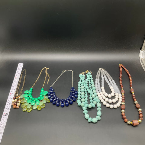 Statement Beaded Jewelry Lot 6 Pieces Multi-strand Necklaces Blue Green White