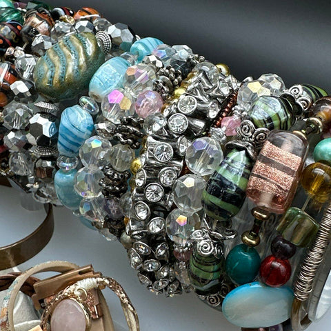 Vintage to Modern Costume Jewelry Lot of 40+ Bracelets Bangles Cuffs Beaded Boho