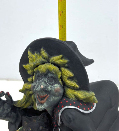 Vintage Halloween Witch Black Cat Pumpkin Jack O'Lantern Ceramic Light Lamp