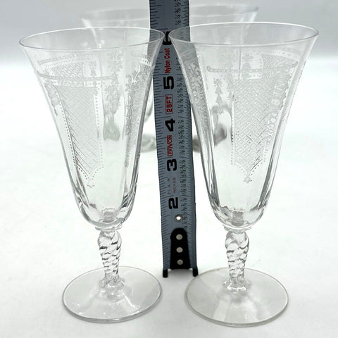 Fostoria Etched Glass 9 Piece Set Crystal Tapered Goblets Champagne Wine Vintage