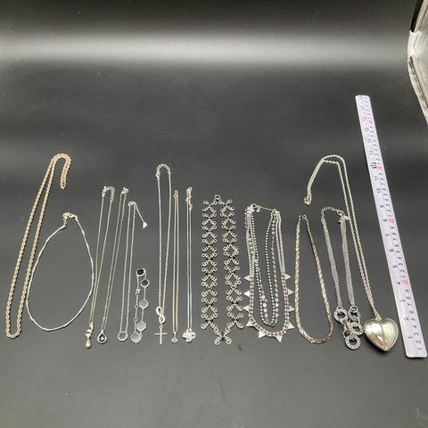 Silver Tone Fashion Jewelry Lot of 14 Necklaces 1928 Brand Heart Rhinestones