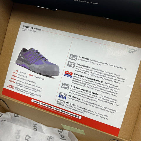 Reebok Speed TR Work RB451 Comp Toe Work Shoes Grey Purple Women's Size 6W DS