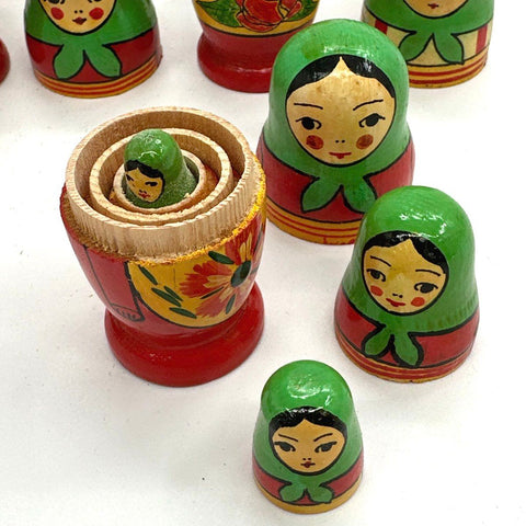 Wood Nesting Doll Lot Matryoshka Hand Painted Floral Approximately 15 Pieces