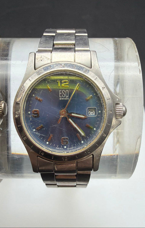 ESQ Swiss & Croton Titanium Men's Watch Lot of 3 Stainless Steel Silver Tone