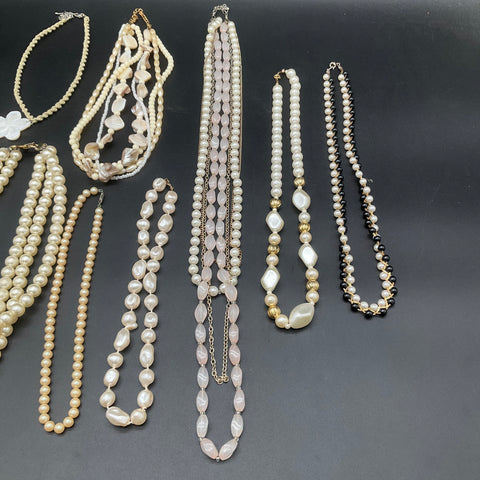 Faux Pearl Shell Beaded Necklace Jewelry Lot of 9 Vintage Style Multi-Strand