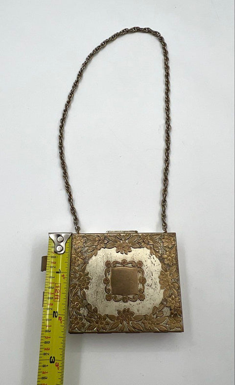 Vintage Silver Tone Vanity Case Compact Dance Purse Floral Repousse Art Deco