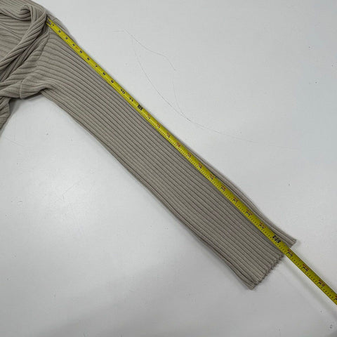 Marisa Minicucci Women's Tan Merino Wool Ribbed Drape Front Cardigan M