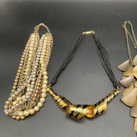 Vintage to Modern Costume Jewelry Lot of 6 Bib Statement Necklaces Faux Pearl