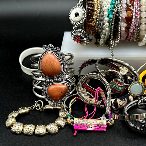 Vintage to Modern Costume Jewelry Bracelet Lot 40+ Pc Beaded Cuffs Bangles