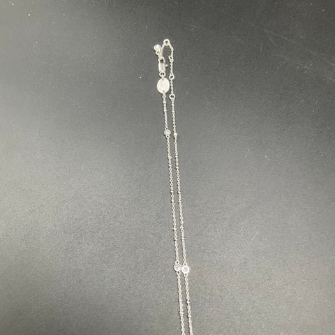 Henri Bendel Silver Tone Crystal Station Bar Pendant Lariat Y-Necklace 17"