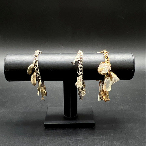 Vintage Costume Jewelry Charm Bracelet Lot of 3 Nautical Music Botanical