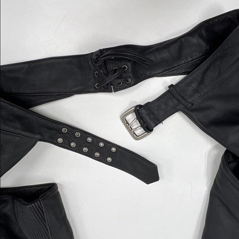 Harley-Davidson Unisex Black Leather Motorcycle Riding Chaps Side Zip Sz 2XL