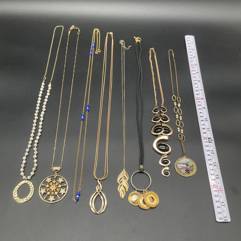Boho Statement Necklace Lot of 8 Gold Tone Beaded Celestial Starburst Pendants